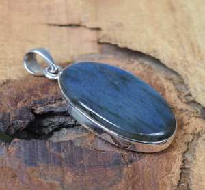 Pendentif en argent sterling 925 plaqué or vintage, serti à la main, avec pierres précieuses Labradorite bleue et Pierre de lune noire - Product Image 2