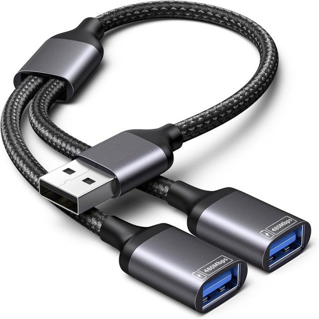 USB Y Splitter Cable 1 Male to 3 Female 35cm/4ft Extension for Computer & Barcode Scanner 6A Fast Charging Hub Plug & Play