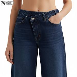 Oem personalizado transpirable de cintura alta, pantalones vaqueros rectos personalizables para las mujeres transpirable de talla grande pantalones de mezclilla de las mujeres - Product Image 4