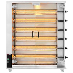 Four à rôtir au gaz commercial pour poulets - 28,2 kW - avec 6 broches pour jusqu'à 30 poulets - Product Image 4