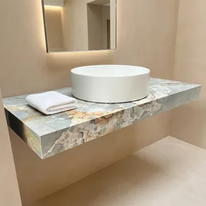 Étagère en porcelaine effet marbre bleu Roma Imperiale brillant, faite à la main, 105x50cm, compatible avec un lavabo sur comptoir - Fabriqué en Italie - Product Image 1