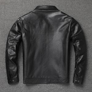Veste universitaire pour hommes en cuir de veau délicat en cuir véritable col montant coupe ajustée régulière doublure en lin Vintage à capuche grande taille - Product Image 2