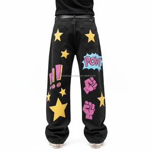 Nouveauté, pantalon en jean noir baggy Y2K pour hommes et femmes, style punk, imprimé graphique, streetwear, jeans hip hop - Product Image 4
