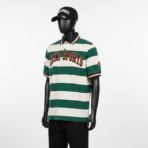 <b>Men's</b> Cotton <b>Polo</b> <b>Shirt</b> 220 GSM Durable Fabric Green <b>White</b> Stripe Panels Custom Embroidered Logo <b>Men's</b> <b>Polo</b> <b>Shirt</b> - Product Image 4