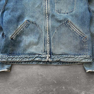 Veste en jean vintage slim pour homme, de haute qualité, personnalisée, avec finition délavée, fermeture éclair, col rabattable et imprimé, style workwear - Product Image 5