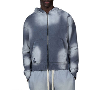 Sweat à capuche zippé pour homme, 100% coton, lourd, délavé au soleil, délavé à l'acide, épaules tombantes, vintage, en gros, logo personnalisé - Product Image 1