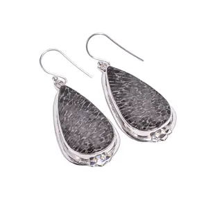 Zwart Koraal Oorbellen Artisanaal 925 Sterling Zilveren Sieraden Jaipur Handgemaakte Juwelen Bulk Groothandel Fijne Sieraden