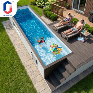Grande piscine hors sol avec jets d'eau et dalles de terrasse pour la maison familiale, jardin extérieur et baignade - Product Image 1
