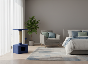 Blue <b>Cat</b> Tree With Sisal <b>Scratching</b> <b>Post</b> And Hidden Cave For Indoor <b>Cats</b> Minimalist Design Solid Color One Level - Product Image 5