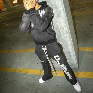 Apliques parches bordados Jogger chándales personalizado lavado ácido sol desteñido acampanado chándal conjunto Zip Up Sudadera con capucha y pantalones de chándal hombres - Product Image 4