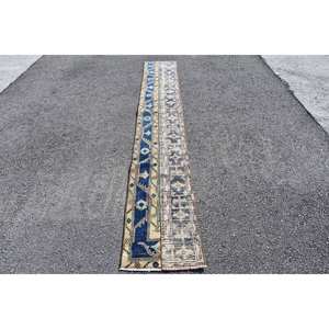 Alfombra turca Vintage de 1,7x11,4 pies, área grande, rectángulo, clásico, negro, Beige, diseño de retazos para pasillo, Alfombra de habitación de látex de lana - Product Image 1