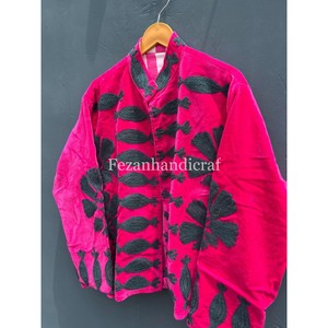 Unisex Uzbek Flower Embroidery <b>Velvet</b> <b>Jacket</b> Winter Coat with Inside Cotton Lining Knitted Outfits for <b>Women's</b> Autumn Wear - Product Image 4