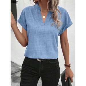 เสื้อเบลาส์สตรีแขนสั้นคอจีน รุ่นโซเฟีย 38336 -สีฟ้า - Product Image 2
