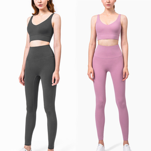 Señoras Super suave a cuadros cintura elástica 2 piezas levantamiento de glúteos a prueba de viento transpirable Spandex/Conjuntos de Yoga de nailon para entrenamiento de gimnasio - Product Image 3