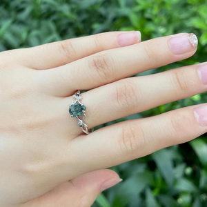 Anillo de Plata de Ley 925 con Ágata Musgosa para Mujer, Diseño de Hoja Inspirado en la Naturaleza, Joyería Única, Regalo para Ella, Precio de Fábrica - Product Image 1