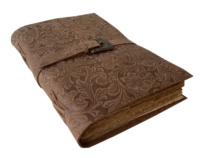 Carnet en cuir d'inspiration vintage, fait main, papier à bords festonnés, motif floral en relief, carnet de croquis, cadeau, logo personnalisé