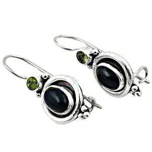 Boucles d'oreilles pendantes tendance pour femmes en argent sterling 925 avec onyx noir, péridot, rubis, jade, diamant plaqué or pour fiançailles - Product Image 3