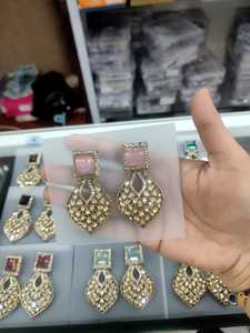 Magnifiques boucles d'oreilles pendantes Polki, boucles d'oreilles Jugnu avec moissanite Polki, bijoux indiens fusion - Product Image 3