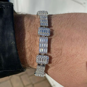 Hand Made Baguette And Round VVS Moissanite Diamond <b>Gold</b> Plated 925 Silver Iced Out Hip Hop <b>Bracelet</b> For <b>Men</b> At Best Price - Product Image 1