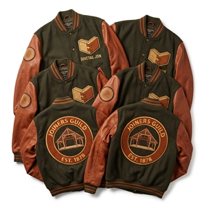 Veste universitaire Contract Producer avec manches en cuir, broderie Wool Cellar Vault et patch raisin, marron - Product Image 3