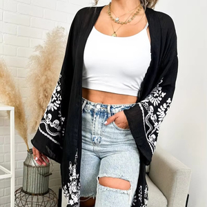 Cárdigan de encaje bordado de vid floral Cárdigan de manga larga con detalles de encaje intrincados - Product Image 1