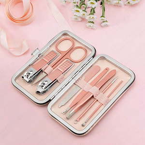 Professional Manicure Pedicure Kit Stainless Steel Nail Care Grooming Set with Pink <b>Leather</b> Travel Case - Product Image 5