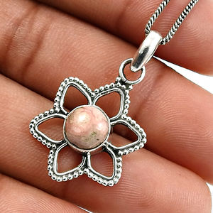Pendentif attrayant pour femmes et hommes en argent Sterling 925 naturel Rhodochrosite pierre précieuse fleur forme pendentif bijoux faits à la main - Product Image 2