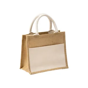 Borsa Tote Mini in Juta Personalizzabile con Tasca per Gadget, Articolo Promozionale Personalizzabile - Product Image 1
