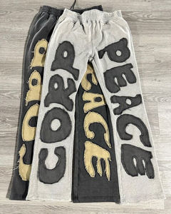 Pantalon évasé taille haute pour homme personnalisé 2024, en molleton français, streetwear, cargo empilé pour logo en strass droit, 100% - Product Image 5