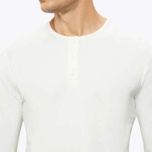 เสื้อ Henley ผ้านุ่มพิมพ์โลโก้ตามสั่งผ้าโพลีเอสเตอร์62% ผ้าฝ้าย33% สแปนเด็กซ์5% แขนยาวชายเสื้อโค้งสีกระดูก - Product Image 4