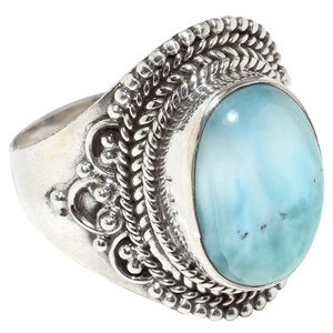 Bagues en argent sterling 925 avec larimar en forme de cœur, style bohème, serties clos, bijoux indiens unisexes - Product Image 1