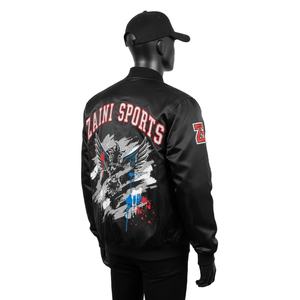 Veste en satin pour homme de luxe, tissu satiné doux 120GSM, teinte noire, panneau frontal graphique, logo personnalisé, transfert thermique, veste en satin pour homme - Product Image 4