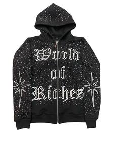 Customizable <b>Zip</b>-up Men's Tracksuit 100% Cotton Rhinestone Acid Washed Effect <b>Hooded</b> Collar Breathable Quick Dry Solid Pattern - Product Image 4