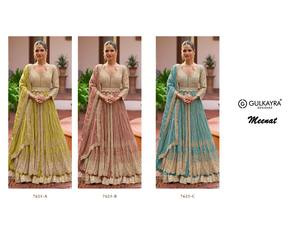 Salwar Kameez de soirée pour femme en chinon brodé, longueur au sol, avec protection solaire, disponible en gros - Product Image 4