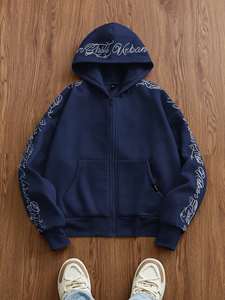 เสื้อฮู้ดแบบลำลองถักทรงหลวมสำหรับผู้ชายแขนยาวปักลายภาษาอังกฤษวินเทจปรับแต่งได้สำหรับฤดูหนาว - Product Image 2