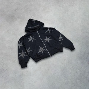 Ensemble de survêtement d'hiver pour homme personnalisé, 100% coton, haute qualité, imprimé avec des strass délavés, coupe classique - Product Image 2