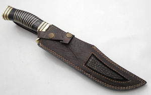 มีดล่าสัตว์เหล็ก D2ทำมือสั่งทำพร้อมด้ามจับแตรมีดโบวี่ขัดสูงพร้อมปลอกหนัง - Product Image 5