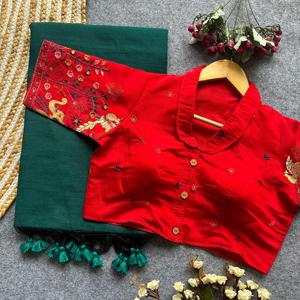 Magnifique sari en coton Khadi avec broderie, fabricant et fournisseur de mode féminine en Inde au prix le plus bas - Product Image 5