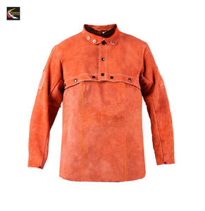 Venta al por mayor chaquetas de soldadura con delantal cuero de vaca de gamuza dividida resistencia al fuego para soldadores chaqueta de soldadura de 2 piezas - Product Image 5