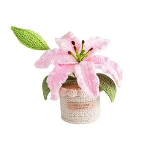 Crochet Hand-Knitted Lily <b>Flower</b> Yarn Potted Plant Bouquet Decoration Gift Wholesale Cross-Border <b>Artificial</b> <b>Flowers</b> - Product Image 5