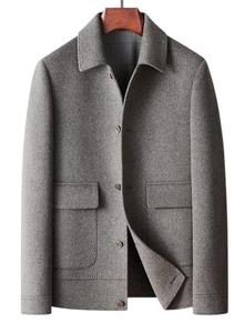 Chaqueta de lana Vintage para hombre de otoño e invierno, mezcla de poliéster gruesa, cuello levantado, cierre de botón informal, nuevo estilo, abrigo giratorio - Product Image 2