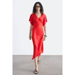 Robe longue haut de gamme à col en V, motif floral uni décontracté, pour le quotidien et les soirées, taille XS, longueur ras du sol, avec volants, pour le printemps et l'automne - Product Image 1