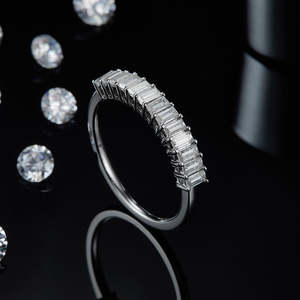 Custom Trendy Baguette Cut Moissanite Pave Diamond Half Eternity <b>Wedding</b> <b>Band</b> 925 Sterling <b>Silver</b> Anniversary Engagement Ring - Product Image 5