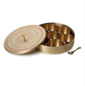 Hand made engraving beautiful design Good quality Brass Spice Box design spice box brass Metal with gold touch - Product Image 3