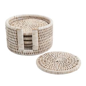 Ensemble de sous-verres à thé créatifs ronds uniques Accessoires de cuisine Sous-verres en osier de jute avec support Design unique fait à la main - Product Image 1