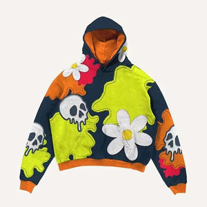 Sudadera con Capucha Casual para Hombre, con Parches 3D, Estampado Floral de Calaveras, Ecológica, Resistente al Viento, Tela Francesa Suave, Logotipo Bordado, Invierno - Product Image 2