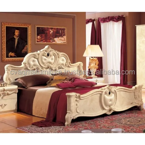 France Bed With Carved Solid Wood White Painted Color For US UK and European Style Furniture Concept Home
