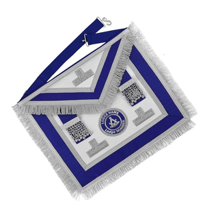 Tablier de luxe brodé Past Master Blue Lodge à coudre avec ruban bleu royal, franges argentées, chaîne à pampilles et aimant - Product Image 5