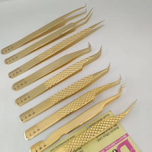 Gold Plated Stainless Steel Eyelash Tweezers Custom Logo High Quality Premium 45 90 75 Volume <b>Lash</b> Extension Tweezers - Product Image 2