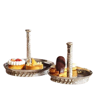 Juego de 3 soportes para pasteles de diseño de forma redonda chapados en oro, soporte para pasteles de lujo de 1 2 3 niveles de calidad exclusiva de Metal de aluminio - Product Image 4